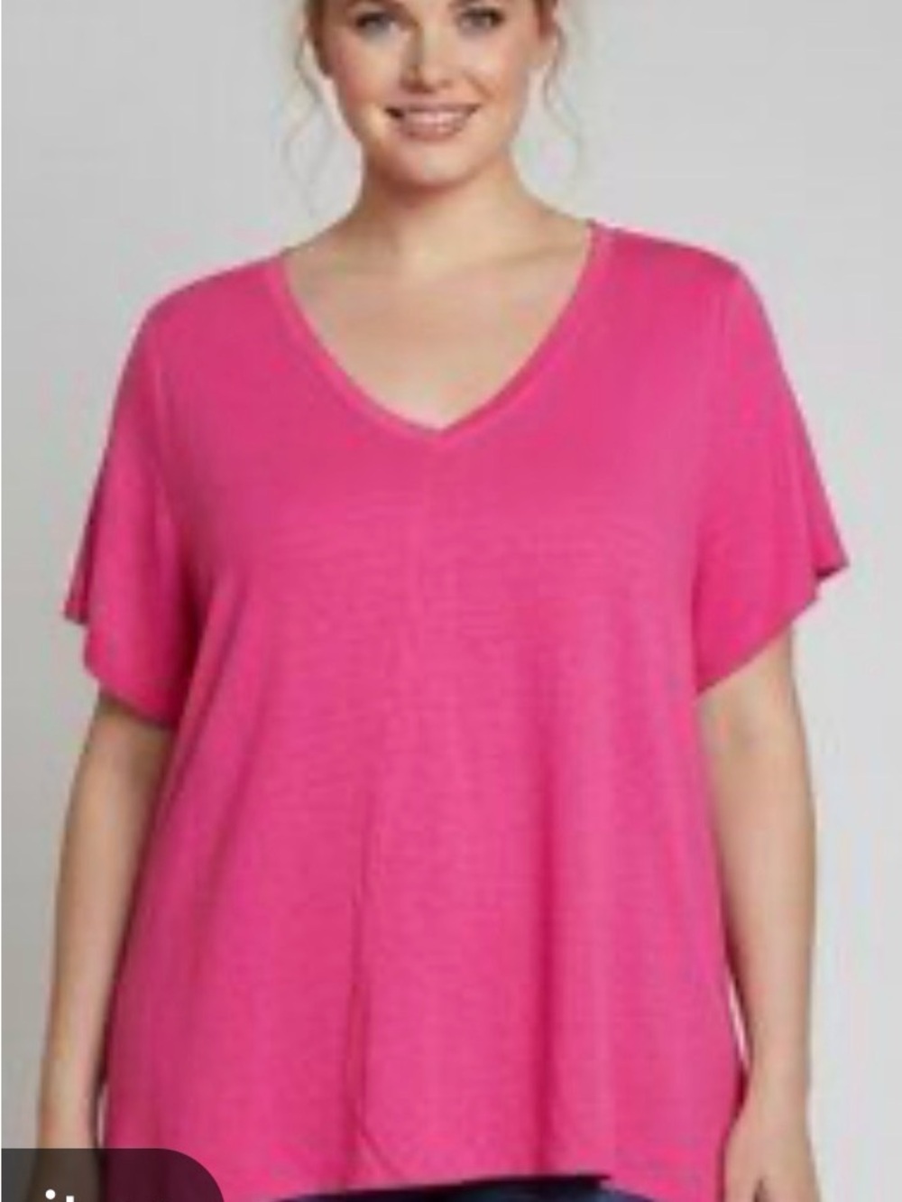Tahari Hot Pink V-Neck Flutter Sleeve Top